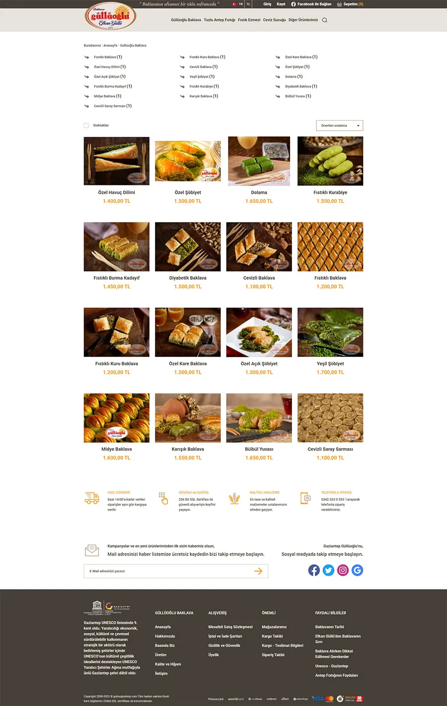 Güllüoğlu Baklava E-Ticaret Projesi